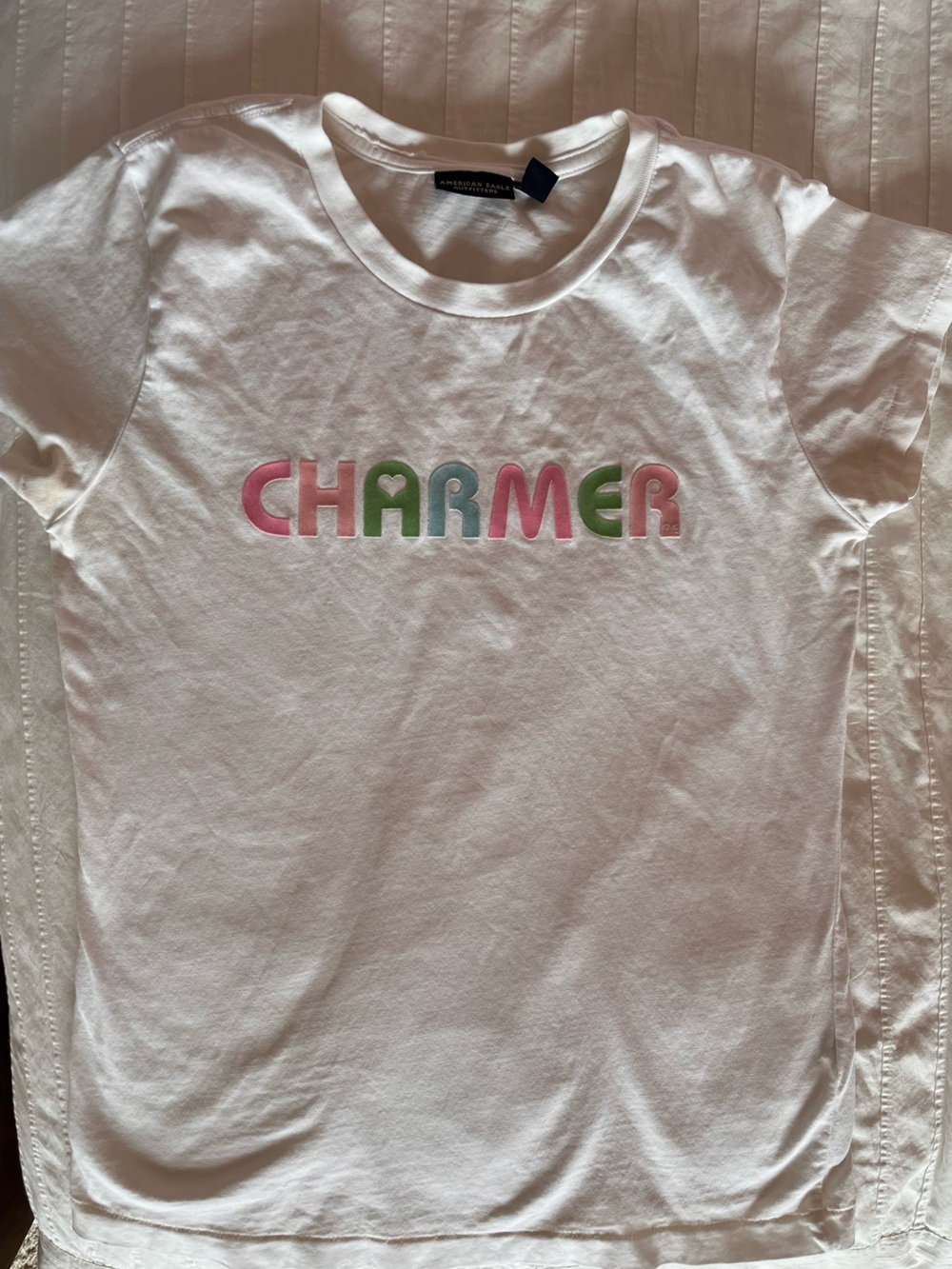 American Eagle White 'Charmer' Graphic Tee - Pastel Multi - medium